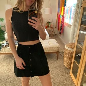 Topshop genuine suede black button up skirt